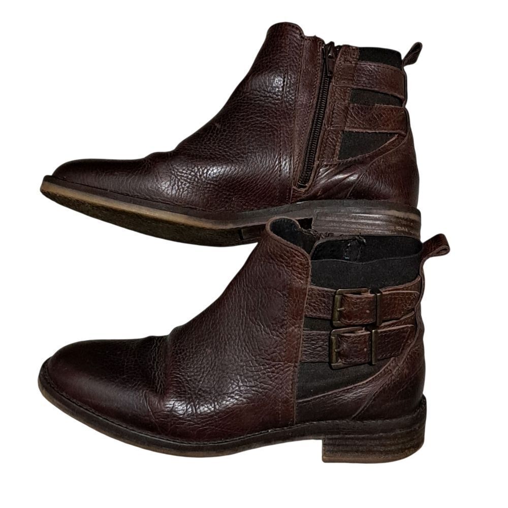 Fat Face Dalby Moto Boho Leather Buckle Trim Ankle Boots Size 38 Chocolate